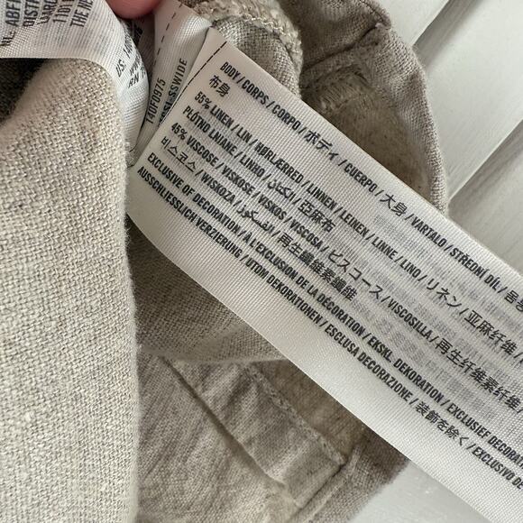 Abercrombie & Fitch Linen Blend Tan Crop Top Tie Front SIZE MEDIUM Womens Shirt - Picture 5 of 10